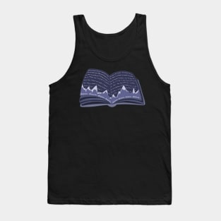 Dark blue, magic dreamer book with snowy mountains and the night sky with stars (for readers) Tank Top